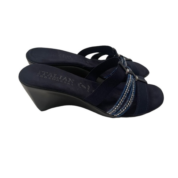 Italian Shoemaker Navy Wedge Shoes Size 9 1/2 - Picture 4 of 7